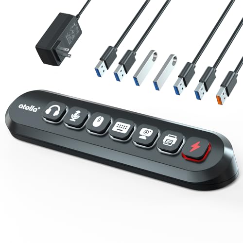 atolla Powered USB Hub, atolla 7-Port USB 3.0 hub (6 Superspeed Transfer Ports+ 1 Fast Charging Port) with Swappable Illuminated Icon Switch and 12V/3A Power Adapter for Windows, MacOS, ChromeOS, Linux - Image 1