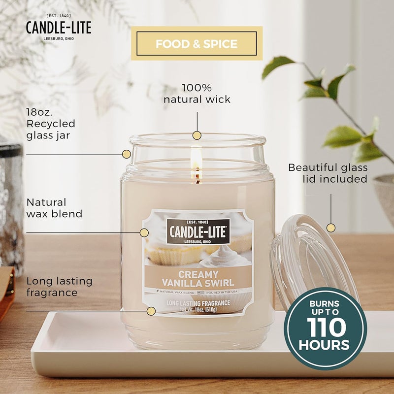Candle-lite Scented Candles, Creamy Vanilla Swirl Fragrance, One 18 oz. Single-Wick Aromatherapy Candle with 110 Hours of Burn Time, Off-White Color (Individual Box) - Image 3