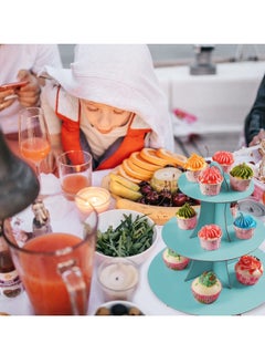 Y&D Cupcake Stand, 2 Pack 3-Tier Round Cardboard Dessert Plates Cake Fruit Base Holder Candy Display Tower Tray Pastry Serving Platter for Birthday, Wedding, Afternoon Tea(Blue)  - Image 2