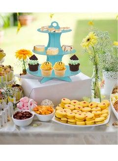 Y&D Cupcake Stand, 2 Pack 3-Tier Round Cardboard Dessert Plates Cake Fruit Base Holder Candy Display Tower Tray Pastry Serving Platter for Birthday, Wedding, Afternoon Tea(Blue)  - Image 3