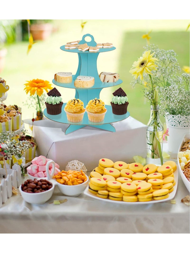 Y&D Cupcake Stand, 2 Pack 3-Tier Round Cardboard Dessert Plates Cake Fruit Base Holder Candy Display Tower Tray Pastry Serving Platter for Birthday, Wedding, Afternoon Tea(Blue) - Image 3