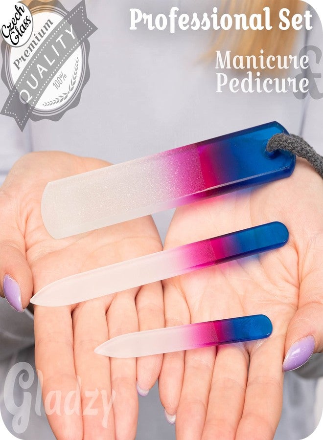 GLADZY Genuine Czech Glass Nail File Set - Callus Remover Foot Rasp, Double Sided Different Grit Surface, Professional Manicure and Pedicure Tools for Natural Nails, Nail Shaper, Ethically Made in EU - Image 2