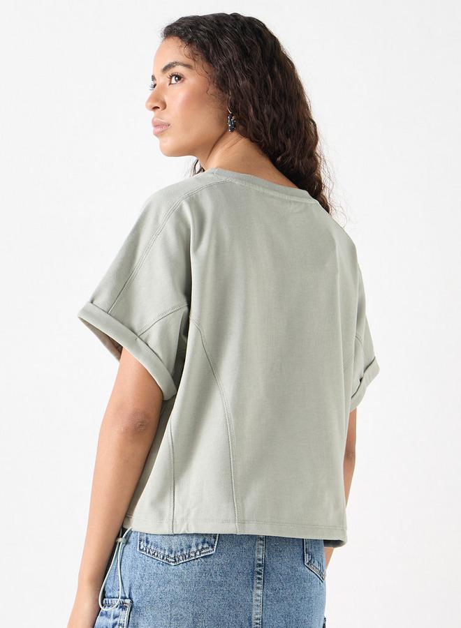 SP Characters Sakura Haruno Embroidered T-shirt with Crew Neck and Extended Sleeves - Image 3