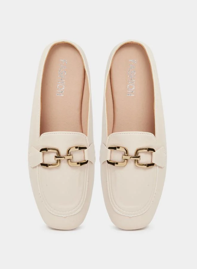Take Two  Beige Flat Mules with Gold Buckle Detail for Women | Best Price UAE