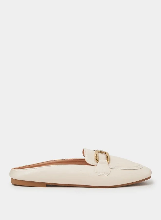 Take Two  Beige Flat Mules with Gold Buckle Detail for Women | Best Price UAE