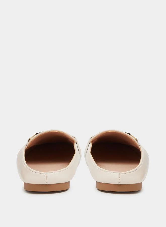 Take Two  Beige Flat Mules with Gold Buckle Detail for Women | Best Price UAE