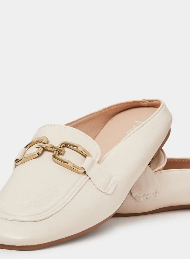 Take Two  Beige Flat Mules with Gold Buckle Detail for Women | Best Price UAE