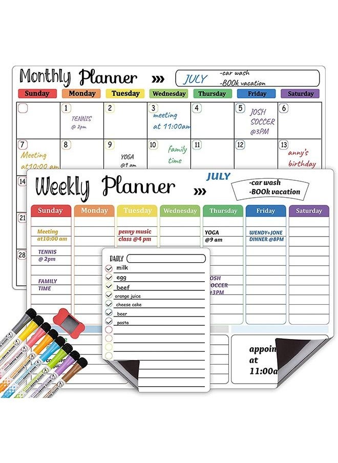 MVAQKLM  Magnetic Whiteboard Weekly Calendar Planner Board Set-Including Grocery Shopping List Magnetic Markers and Whiteboard Eraser-Dry Erase-Stain for Kitchen or Office  - Image 1