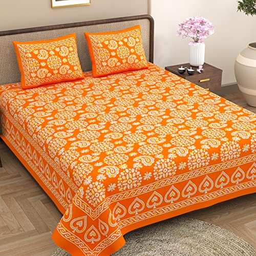 Bedsheet for Double Bed Jaipuri Bedsheets for Double Bed 100 Cotton 104 TC 2 Pillow Covers Printed Bedsheets Lightweight Fine Yarn Size 230x215 cmMango Tango  - Image 1