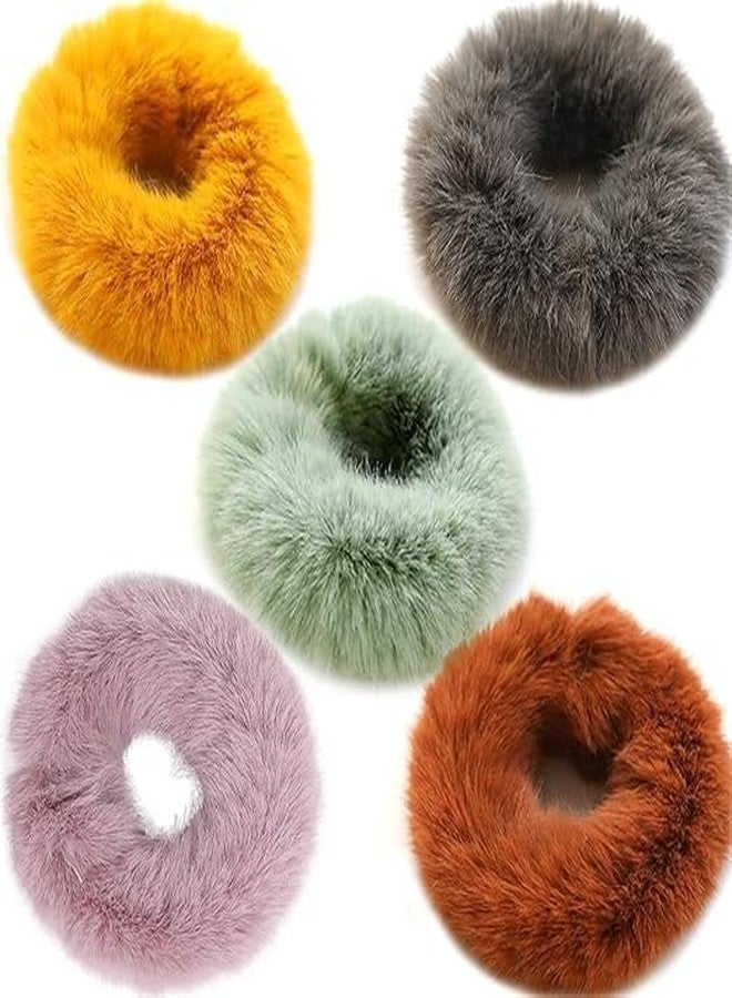 Minta 2 PCS Women Girl kid's Fashion Sweet Rabbit Faux Fur Fluffy Ball Pom Pom Scrunchies Elastic Ponytail Holder Hair Rope Hair Accessories - Image 3