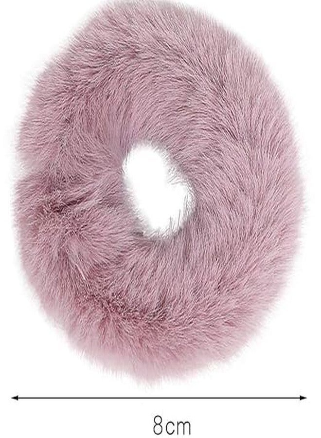 Minta 2 PCS Women Girl kid's Fashion Sweet Rabbit Faux Fur Fluffy Ball Pom Pom Scrunchies Elastic Ponytail Holder Hair Rope Hair Accessories - Image 4