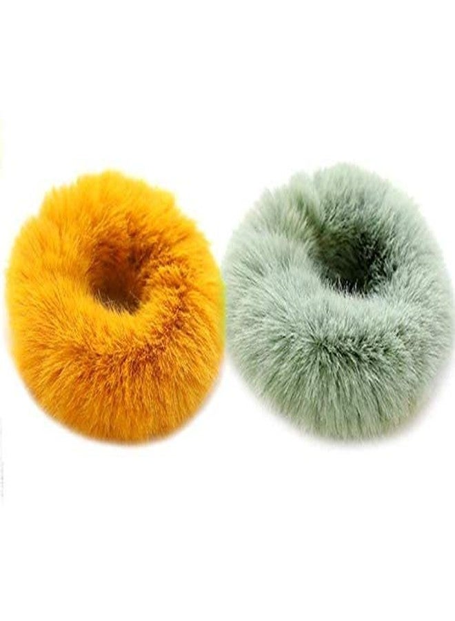 Minta 2 PCS Women Girl kid's Fashion Sweet Rabbit Faux Fur Fluffy Ball Pom Pom Scrunchies Elastic Ponytail Holder Hair Rope Hair Accessories - Image 1
