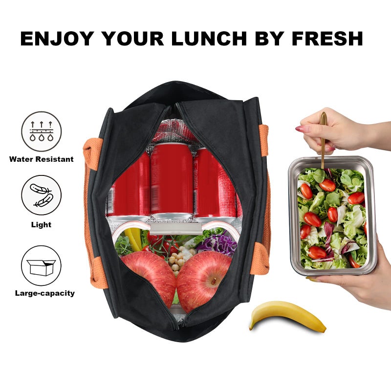 Joymee Lunch Bag Women Insulated Lunch Box Reusable Leakproof Large Spacious Cooler Tote for Women Men Adult with Bottle Holder and Side Pockets for Work Office Travel Picnic - Black - Image 3