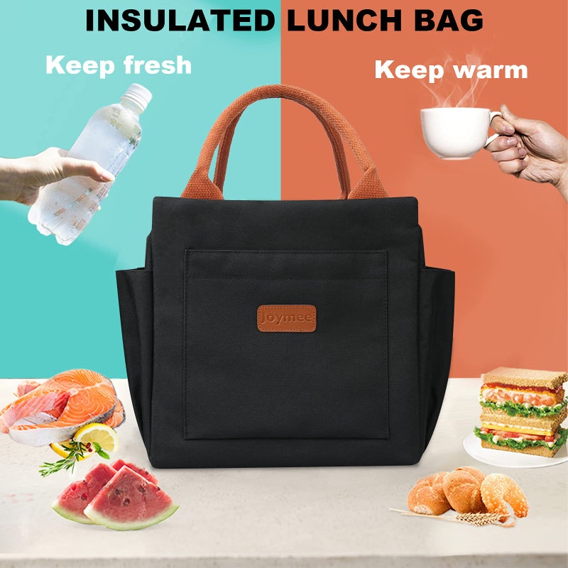 Joymee Lunch Bag Women Insulated Lunch Box Reusable Leakproof Large Spacious Cooler Tote for Women Men Adult with Bottle Holder and Side Pockets for Work Office Travel Picnic - Black - Image 5