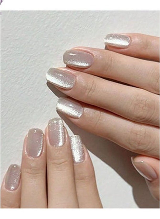 جلامكيت مانيكير عين القطة الكريستالية المتفجرة للأظافر القصيرة ذات الرأس المربع التي يمكن ارتداؤها، وأظافر صناعية نهائية قابلة للإزالة بما في ذلك قطعة من غراء الجيلي، مناسبة للفتيات لون القرنفل - Image 2