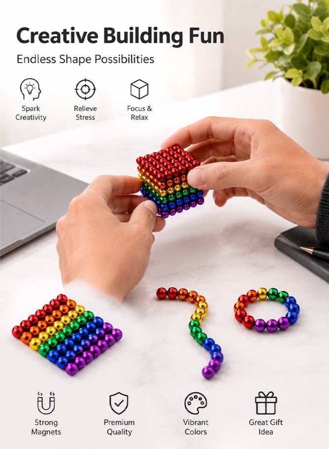 SHABILI 216PCS Magnetic Balls Desk Toy, 5mm Magnetic Sphere Puzzle Set, Stress Relief Fidget Toy for Adults & Teens 14+, Creative Office Desktop Magnetic Building Balls - Image 2
