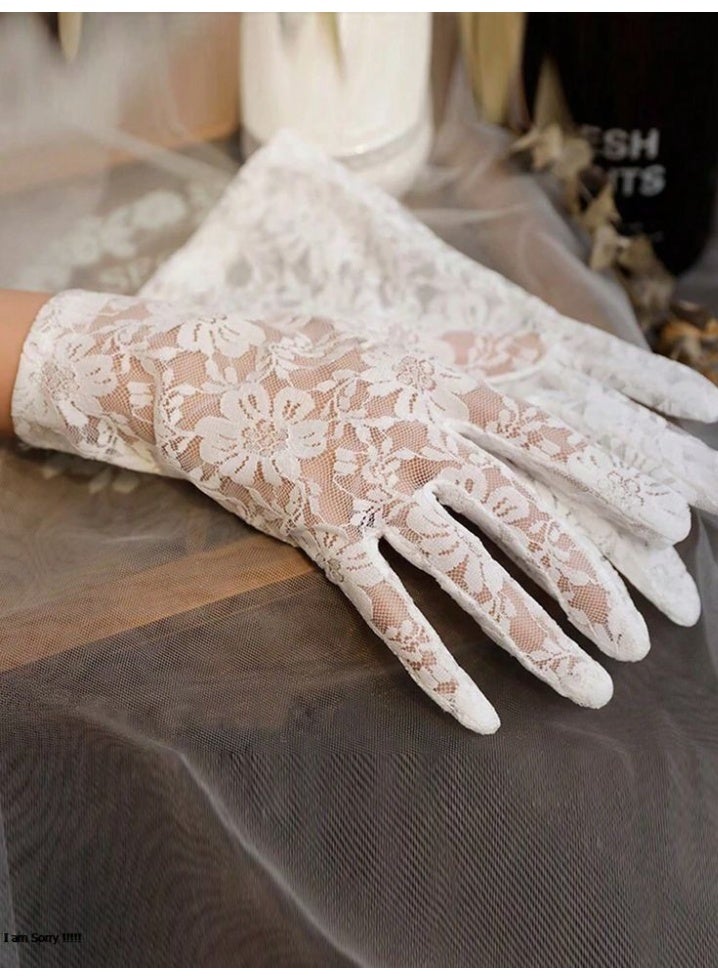 White Lace Bridal Gloves, Elegant Wedding & Photography Accessory