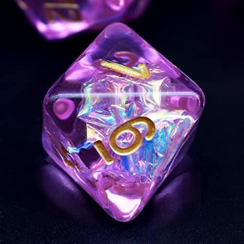 Haxtec Purple DND Dice Set 7PCS Resin Polyhedral DD Dice WIridescent Mylar Inclusion for Roleplaying Games Compatible with Dungeons and Dragons Gift - Image 5