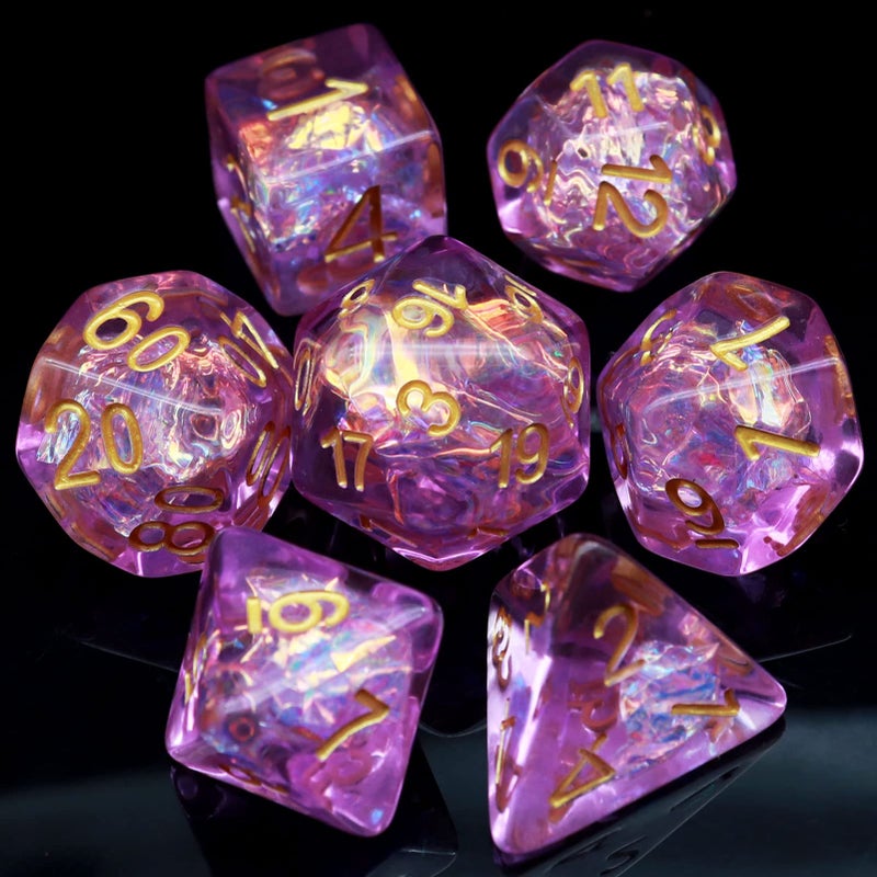 Haxtec Purple DND Dice Set 7PCS Resin Polyhedral DD Dice WIridescent Mylar Inclusion for Roleplaying Games Compatible with Dungeons and Dragons Gift - Image 3
