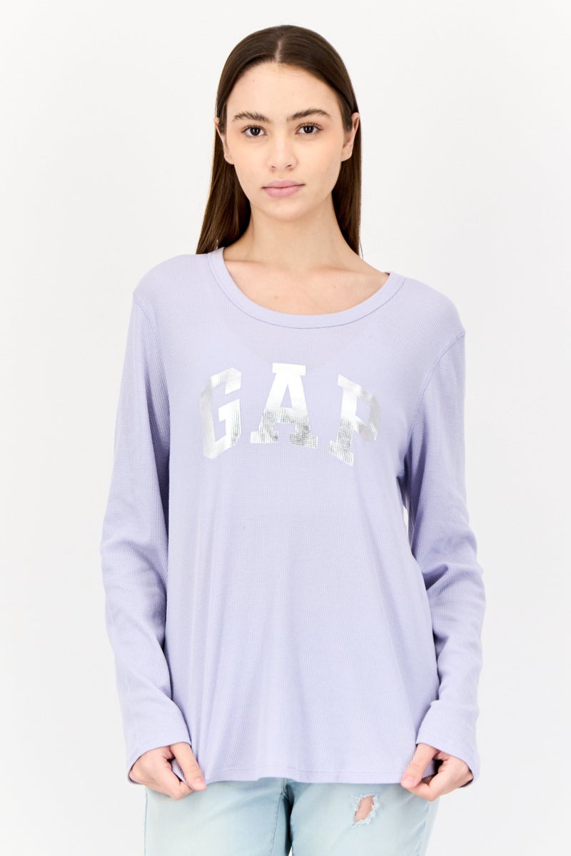 GAP Women Crew Neck Long Sleeve Graphic Print Shirts, Purple - Image 1