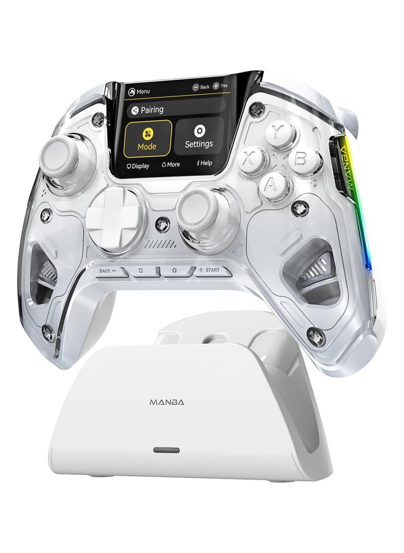 معنبا (No Drift) ManbaOne Wireless Game Controller with Interactive Screen for Windows PC/Switch/iOS/Android/Steam Deck,Hall Effect Stick and Trigger with Charging Dock(White)  - Image 1