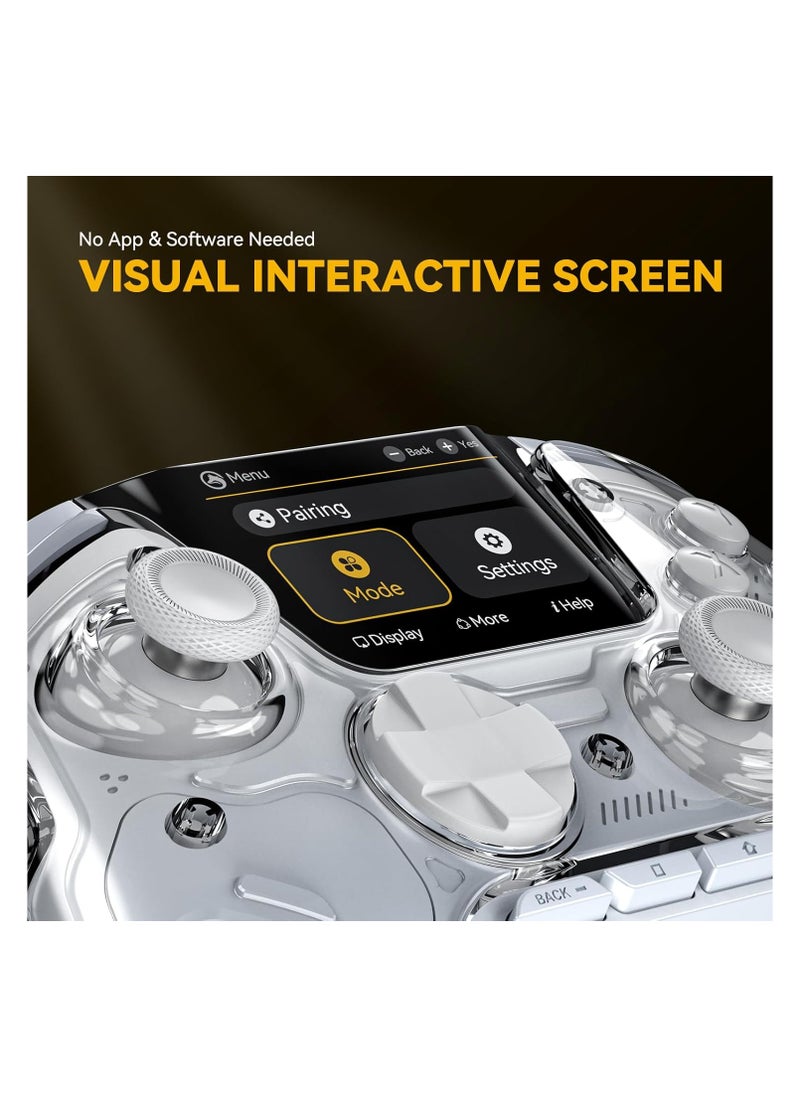 معنبا (No Drift) ManbaOne Wireless Game Controller with Interactive Screen for Windows PC/Switch/iOS/Android/Steam Deck,Hall Effect Stick and Trigger with Charging Dock(White)  - Image 2