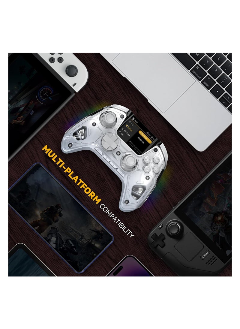 معنبا (No Drift) ManbaOne Wireless Game Controller with Interactive Screen for Windows PC/Switch/iOS/Android/Steam Deck,Hall Effect Stick and Trigger with Charging Dock(White)  - Image 5