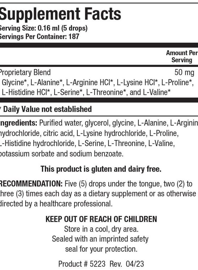 BIOTICS Amino Acid Quick Sorb Liquid Formula, Highly Absorbed, Glycine, L Alanine, L Arginine HCl, L Lysine HCl, L Proline, L Histidine HCl, L Serine, L Threonine, L Valine 2 Fluid Ounces - Image 3