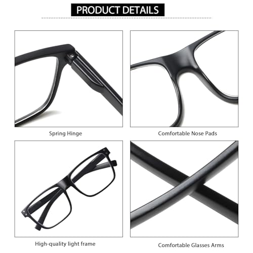 Kerecsen 5 Pack Oversized Reading Glasses Blue Light Blocking Square Large Frame Readers for Men and Women (5 Black, 1.50, x) - Image 4