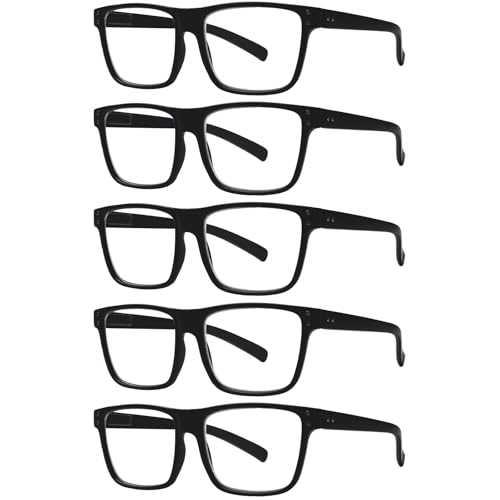 Kerecsen 5 Pack Oversized Reading Glasses Blue Light Blocking Square Large Frame Readers for Men and Women (5 Black, 1.50, x) - Image 1