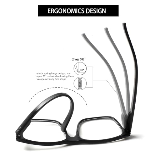 Kerecsen 5 Pack Oversized Reading Glasses Blue Light Blocking Square Large Frame Readers for Men and Women (5 Black, 1.50, x) - Image 3