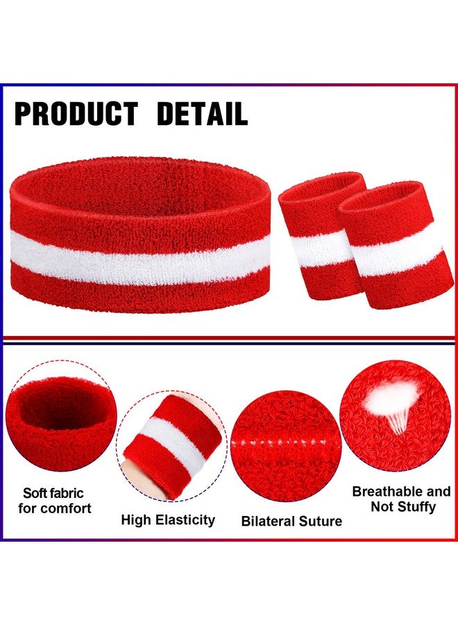 Coume 17 Pack Striped Sweatband Set Sports Headband Wristband Set Polyester Cotton Sweat Bands Sweat Wrist Bands Sweat Absorbing Head Band For Men Women Kids Boys Girls Workout Basketball Soccer Costume - Image 4