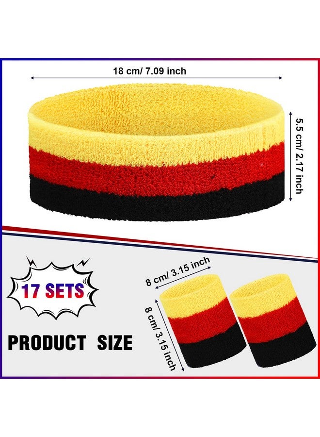 Coume 17 Pack Striped Sweatband Set Sports Headband Wristband Set Polyester Cotton Sweat Bands Sweat Wrist Bands Sweat Absorbing Head Band For Men Women Kids Boys Girls Workout Basketball Soccer Costume - Image 3