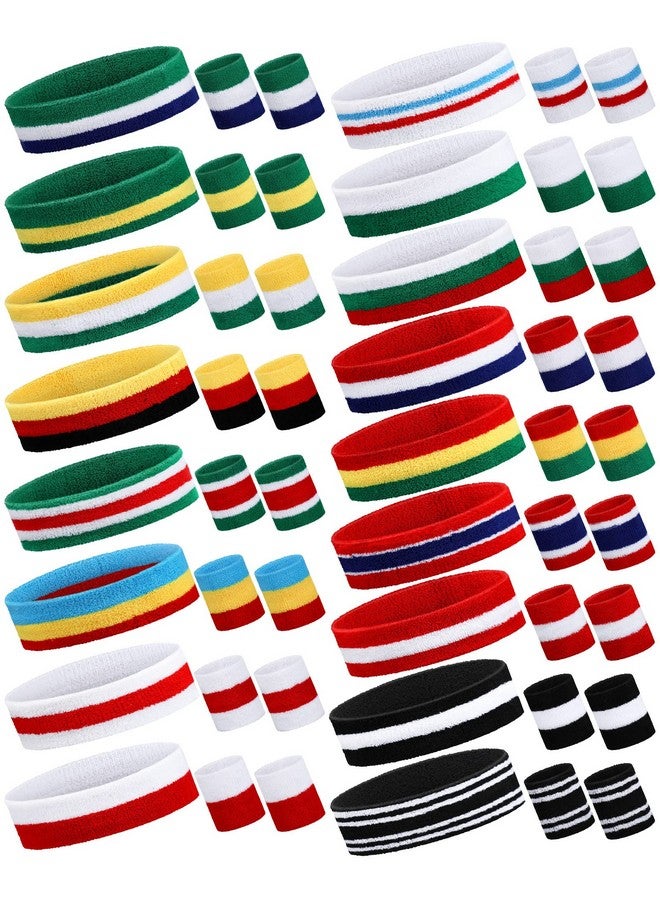 Coume 17 Pack Striped Sweatband Set Sports Headband Wristband Set Polyester Cotton Sweat Bands Sweat Wrist Bands Sweat Absorbing Head Band For Men Women Kids Boys Girls Workout Basketball Soccer Costume - Image 2