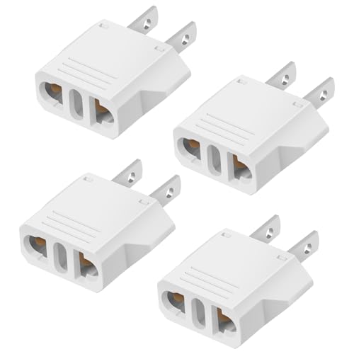MIKWOAB 4 Pack European to US Plug Adapter, 220V to 110V Adapter Plug Converter, Travel Adapter European to American, Canada, Mexico, Type A, White - Image 1