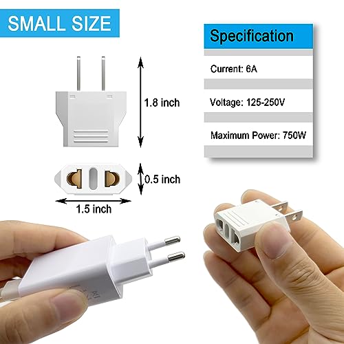 MIKWOAB 4 Pack European to US Plug Adapter, 220V to 110V Adapter Plug Converter, Travel Adapter European to American, Canada, Mexico, Type A, White - Image 3