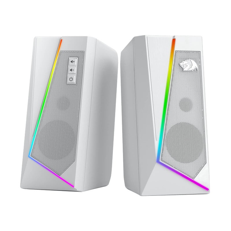 Redragon GS520 RGB Desktop Speakers, 2.0 Channel PC Computer Stereo Speaker with 6 Colorful LED Modes, Enhanced Sound and Easy-Access Volume Control, USB Powered w/ 3.5mm Cable, White - Image 1