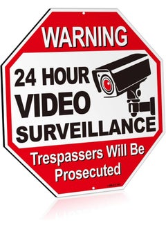 24 Hour Video Surveillance Metal Warning Sign Trespassers Will Be Prosecuted - No Trespassing Security Alert - UV Protected and Weatherproof - 12 x 12