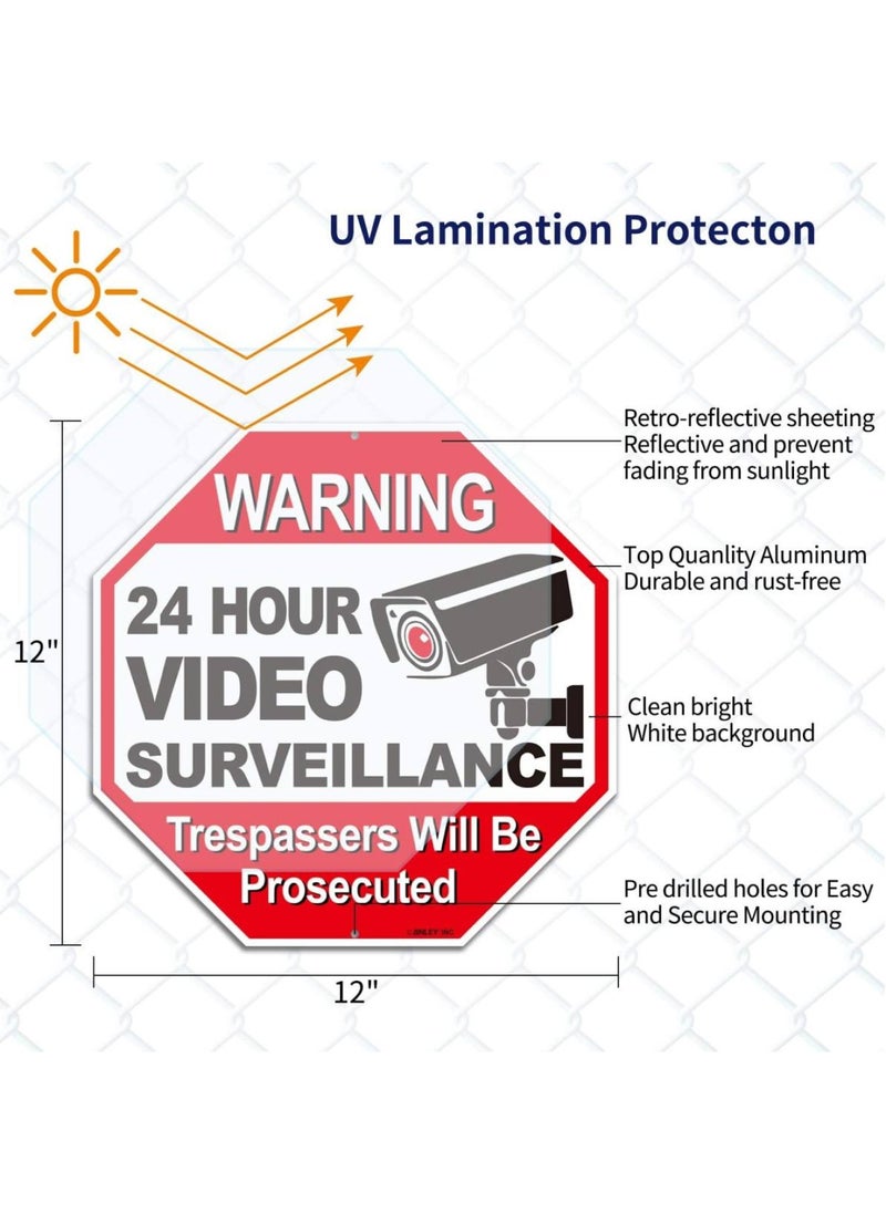 BPA - 24 Hour Video Surveillance Metal Warning Sign Trespassers Will Be Prosecuted - No Trespassing Security Alert - UV Protected and Weatherproof - 12 x 12 - Image 1