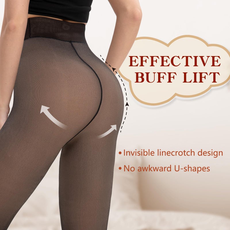 HONGTEYA Fleece Lined Tights Women Winter Thermal Leggings Pantyhose Fake Translucent Thick Warm Sheer Tights (US, Alpha, XX-Large, Regular, Regular, Fake Translucent Black-pantyhose) - Image 5