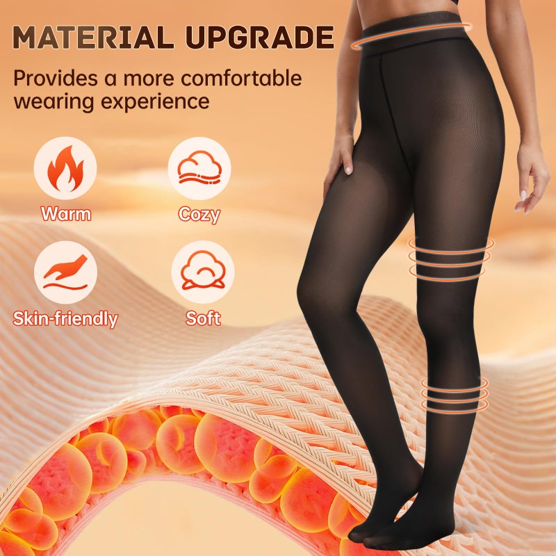 HONGTEYA Fleece Lined Tights Women Winter Thermal Leggings Pantyhose Fake Translucent Thick Warm Sheer Tights (US, Alpha, XX-Large, Regular, Regular, Fake Translucent Black-pantyhose) - Image 4