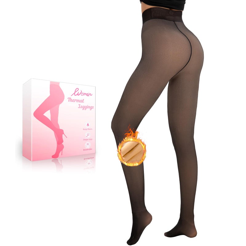 HONGTEYA Fleece Lined Tights Women Winter Thermal Leggings Pantyhose Fake Translucent Thick Warm Sheer Tights (US, Alpha, XX-Large, Regular, Regular, Fake Translucent Black-pantyhose) - Image 1