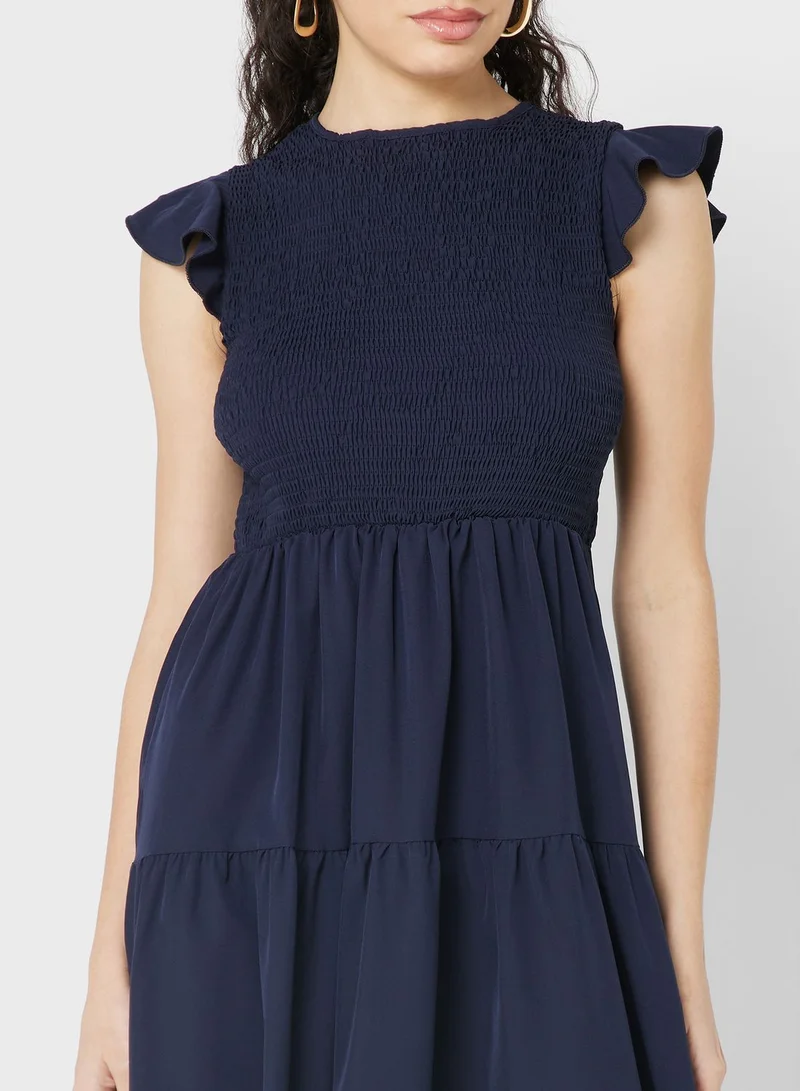 ELLA Ruched Ruffle Sleeve Dress