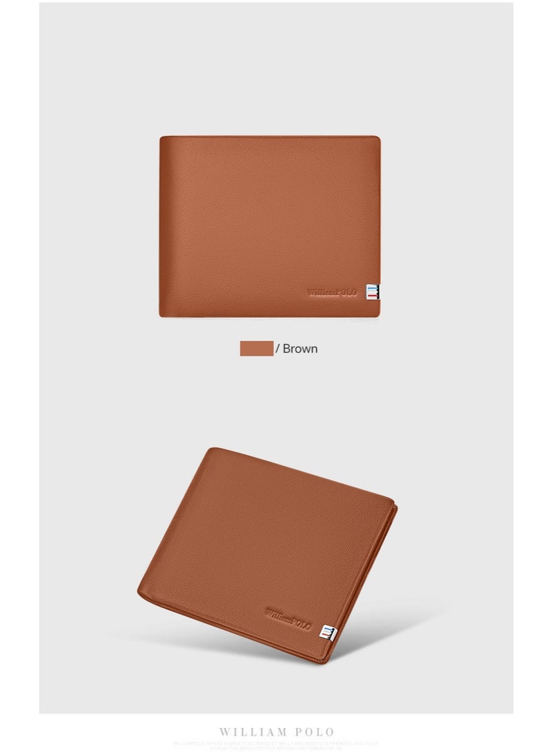 WilliamPOLO Men's Genuine Leather Horizontal Short Wallet Simple Luxury Youth Wallet Gift for Boyfriend - Image 2