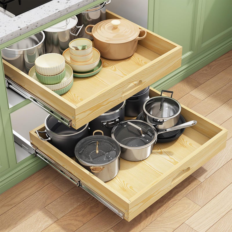 Kitstorack Pull Out Cabinet Organizer, Soft Close Wooden Slide Out Drawers for Pots and Pans, Full-extension Roll Out Shelves for Kitchen Cabinets, Pantry Organization, Bottom & Side Mount(21"W X 21"D x 3.4''H) - Image 1