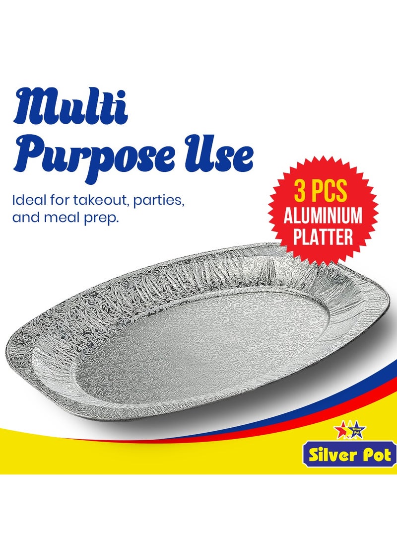 Silver Pot Picnic & BBQ Pack – Includes 10 Aluminum Containers with Lids (750ml), 5 Clear Containers (750ml), 3 Platters, and 50 Spoons – BPA-Free, Perfect for Outdoor Events - Image 2