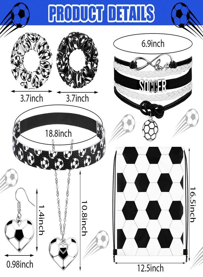 MTLEE 7 Pcs Soccer Gifts Set for Women Soccer Drawstring Bags Necklace Bracelet Headband Earrings Scrunchies for Women Birthday Sports Lover Coach Team Party Favors - Image 2