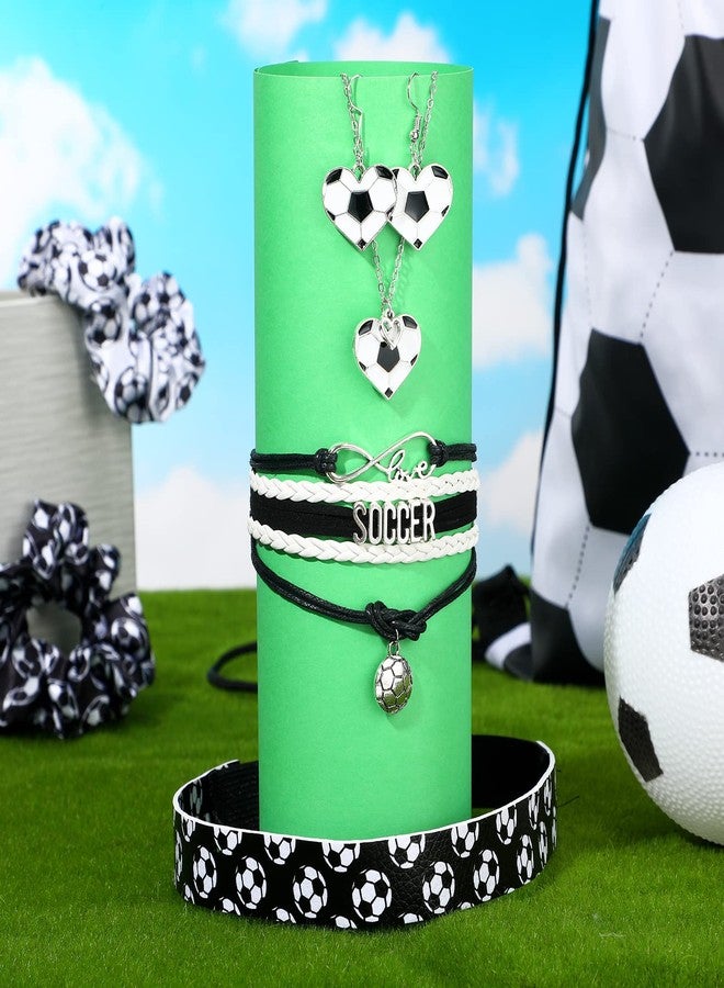MTLEE 7 Pcs Soccer Gifts Set for Women Soccer Drawstring Bags Necklace Bracelet Headband Earrings Scrunchies for Women Birthday Sports Lover Coach Team Party Favors - Image 3
