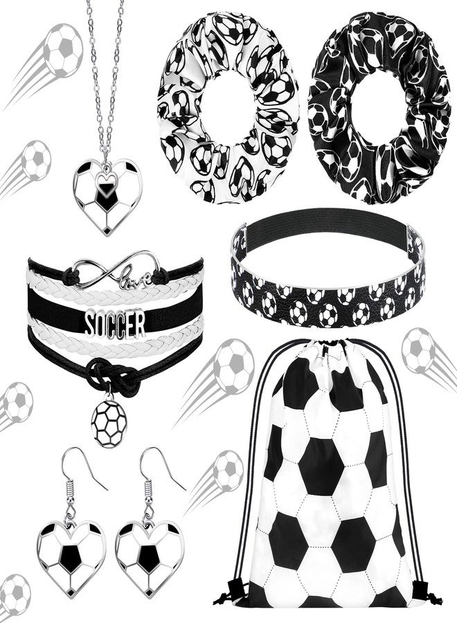 MTLEE 7 Pcs Soccer Gifts Set for Women Soccer Drawstring Bags Necklace Bracelet Headband Earrings Scrunchies for Women Birthday Sports Lover Coach Team Party Favors - Image 1