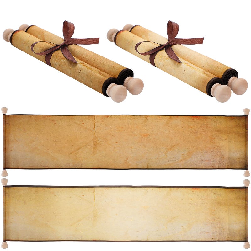 Epakh 2 Pack Vintage Blank Paper Scrolls Vintage Paper Wrapped on Wood Rod Long Aged Blank Scroll for Writing Drawing Calligraphy2 Colors75 x 30 Inch